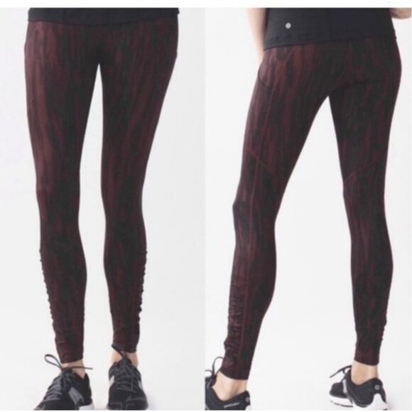 Lululemon Speed Tight IV Leggings Womens 4 Painted Animal Bordeaux Black Running - Picture 2 of 13